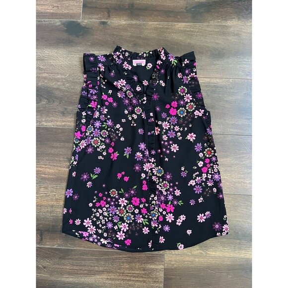 Kate Spade New York Size Small Black Multi Floral Sleeveless Boho Blouse Top - Picture 1 of 12